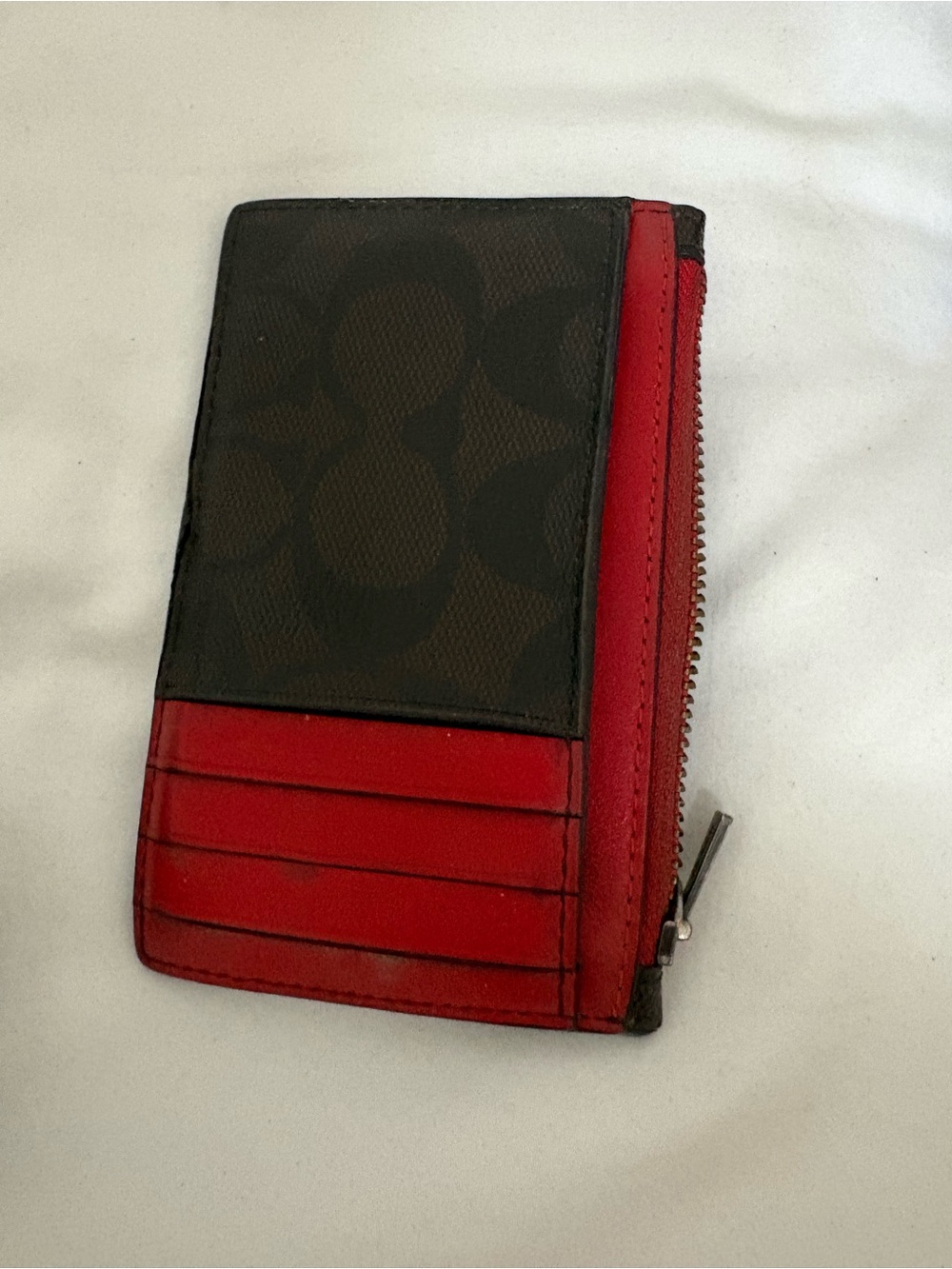 Coach Signature Card Holder with Red Trim